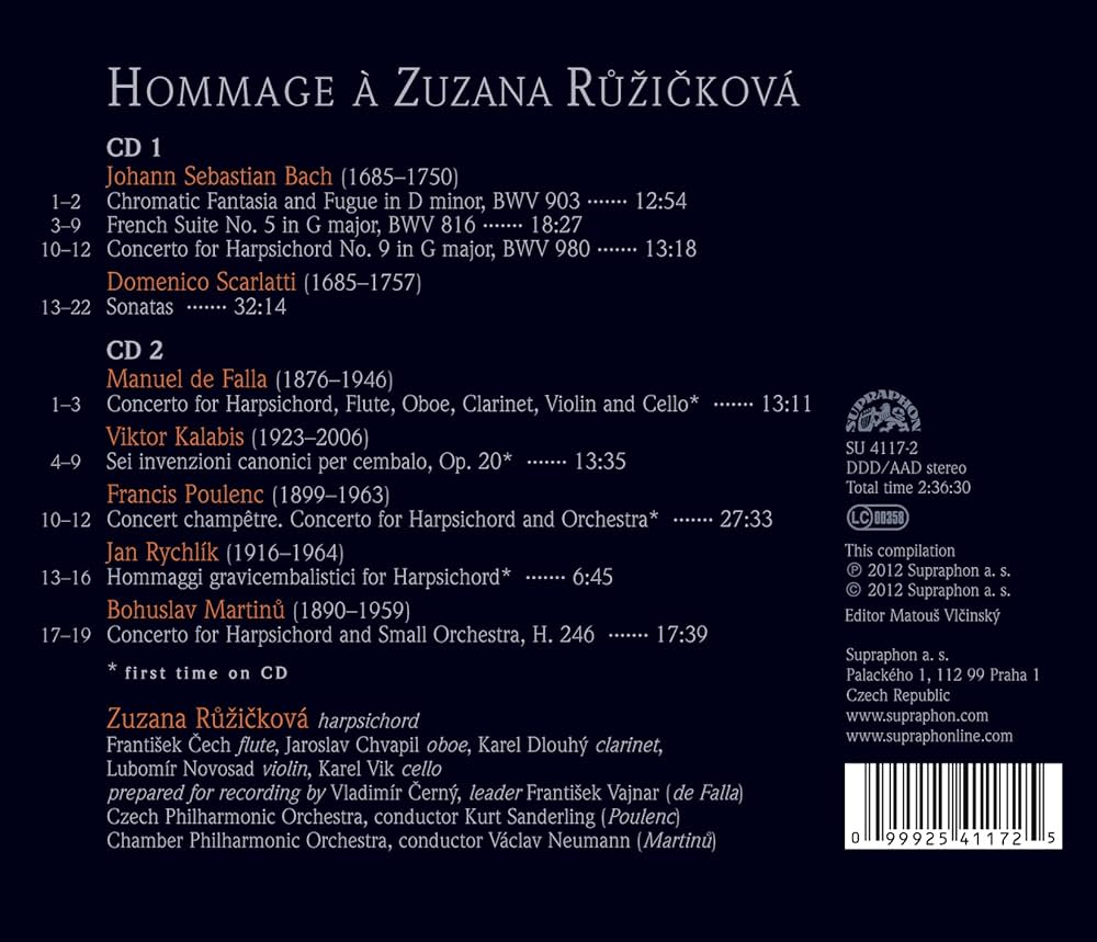 Zuzana Ruzickova, J. S. Bach, Scarlatti, De Falla, Kalabis